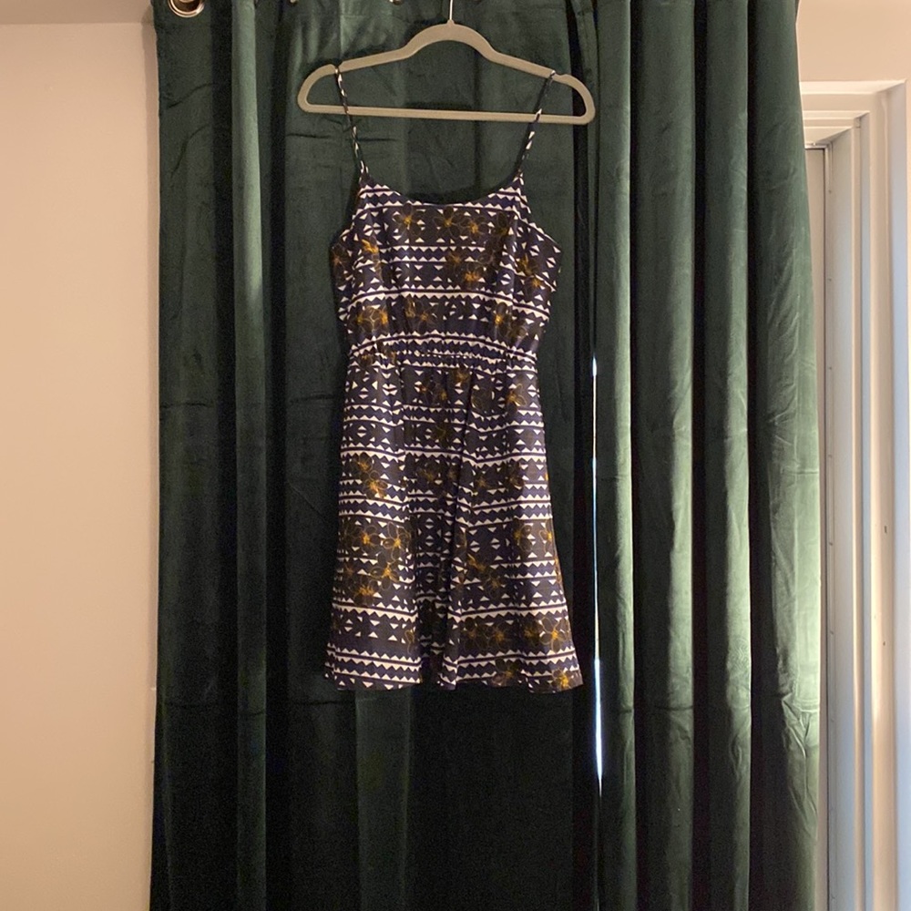 Blue floral/tribal patterned dress from J. Crew. Perfect for vacation!!